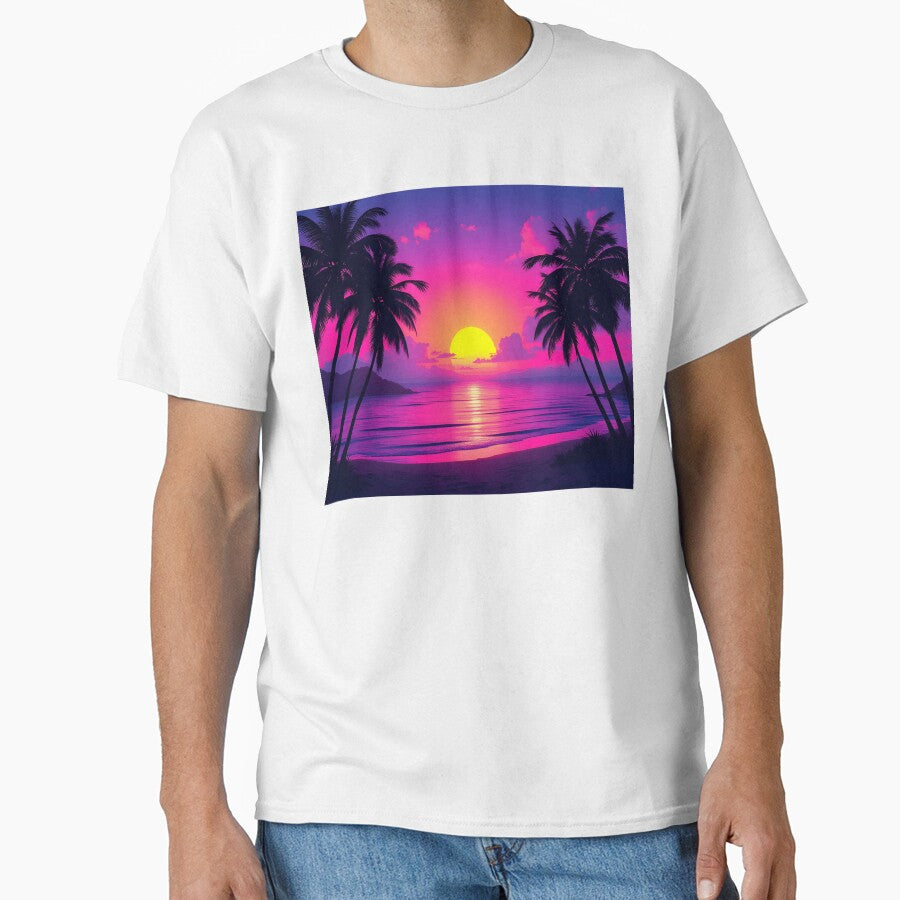 Neon Palm Sunset – Vaporwave Tropical Aesthetic by DreamyWallVibes T-Shirts, Hoodie, Sweatshirt | BlankRebels.com (Image 1)