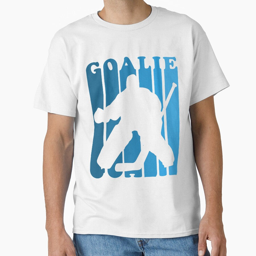 Retro 1970's Style Hockey Goalie Silhouette T-Shirt Goalie Hockey Sport by arcadetoystore