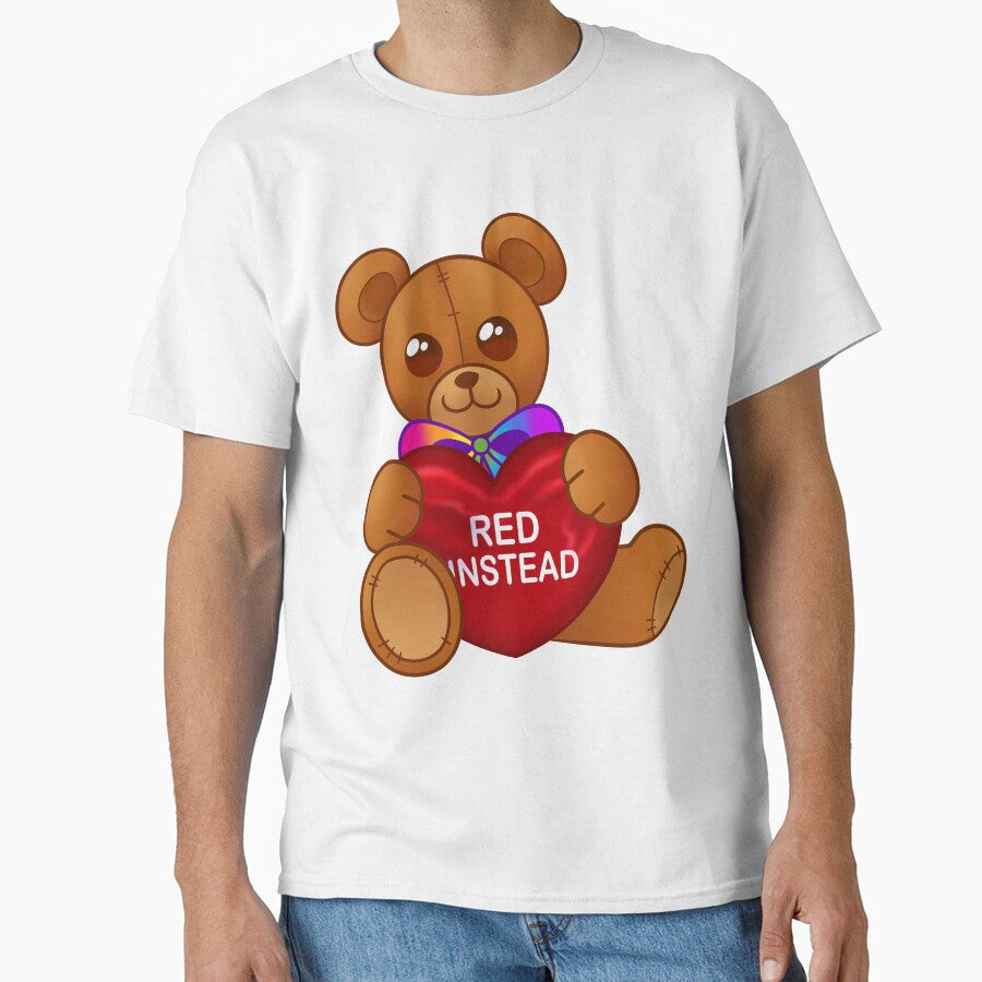 "Red Instead" Autism Awareness Teddy Bear with Red Heart by PictionaryModus T-Shirts, Hoodie, Sweatshirt (Image 1)