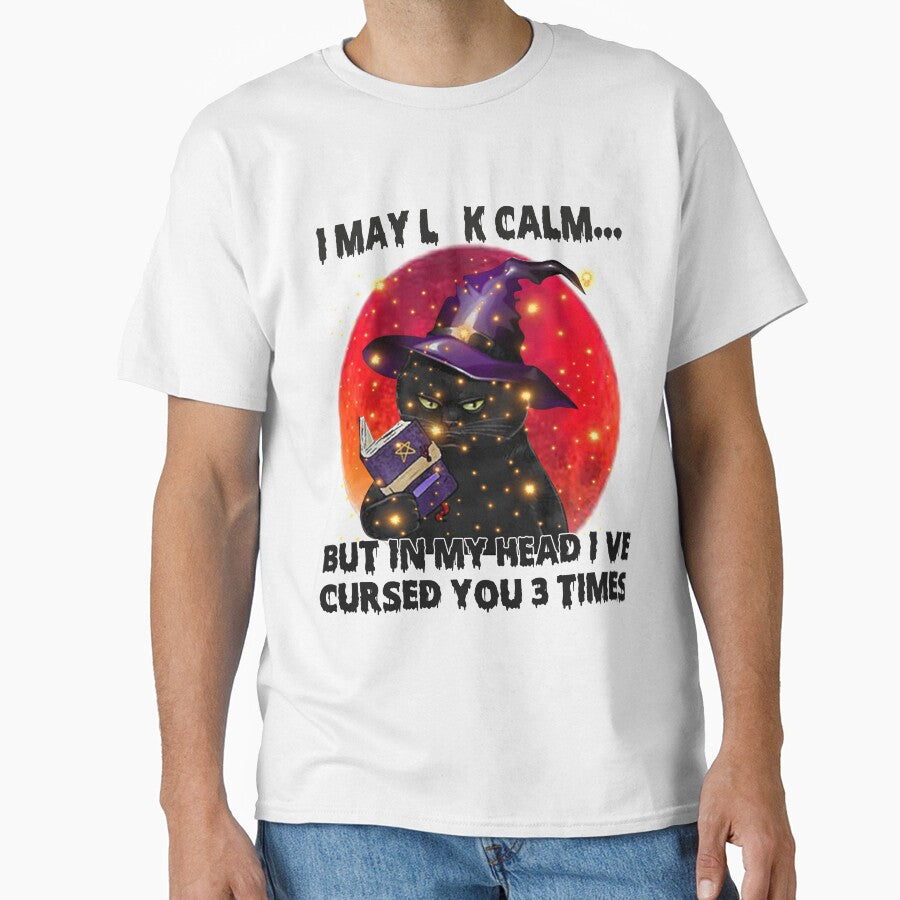 black cat halloween i may look calm but In my head i've cursed you 3 times shirt by CARDWELL-COWEL