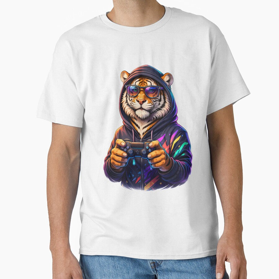 Cool Gamer Tiger with Controller – Neon Gaming Lifestyle Animal Art by ColorSplash123 T-Shirts, Hoodie, Sweatshirt (Image 1)