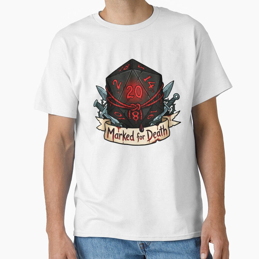 Rogue "Marked for Death" Bloody D20: D&D Class Emblem by SkinnyFlatWhite T-Shirts, Hoodie, Sweatshirt (Image 1)