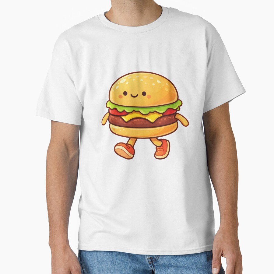 Cute Walking Burger Character – Colorful Cartoon Food Mascot Minimal T-Shirt Design by TTStudio