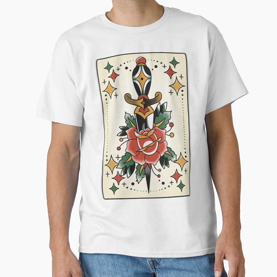 Trad tat style dagger and rose card by Wakeandmake1 T-Shirts, Hoodie, Sweatshirt | BlankRebels.com (Image 1)