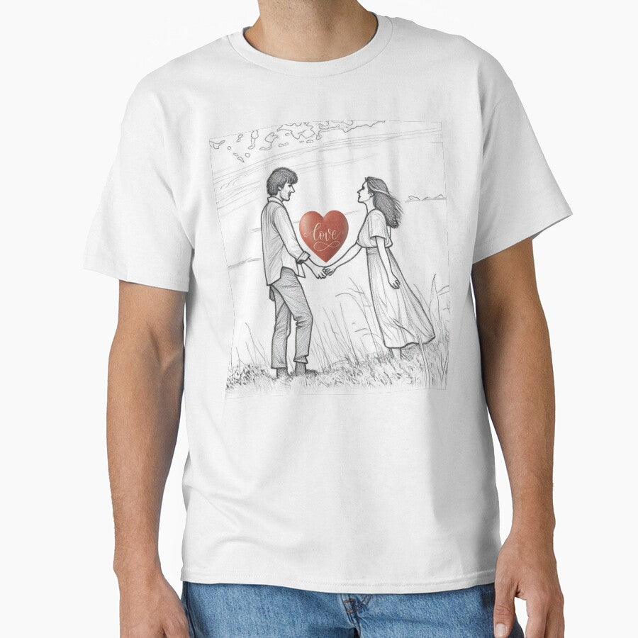 Romantic Valentine’s Day Sketch Couple Holding Hands | Love Heart Art by A1MarketDesigne T-Shirts, Hoodie,... (Image 1)