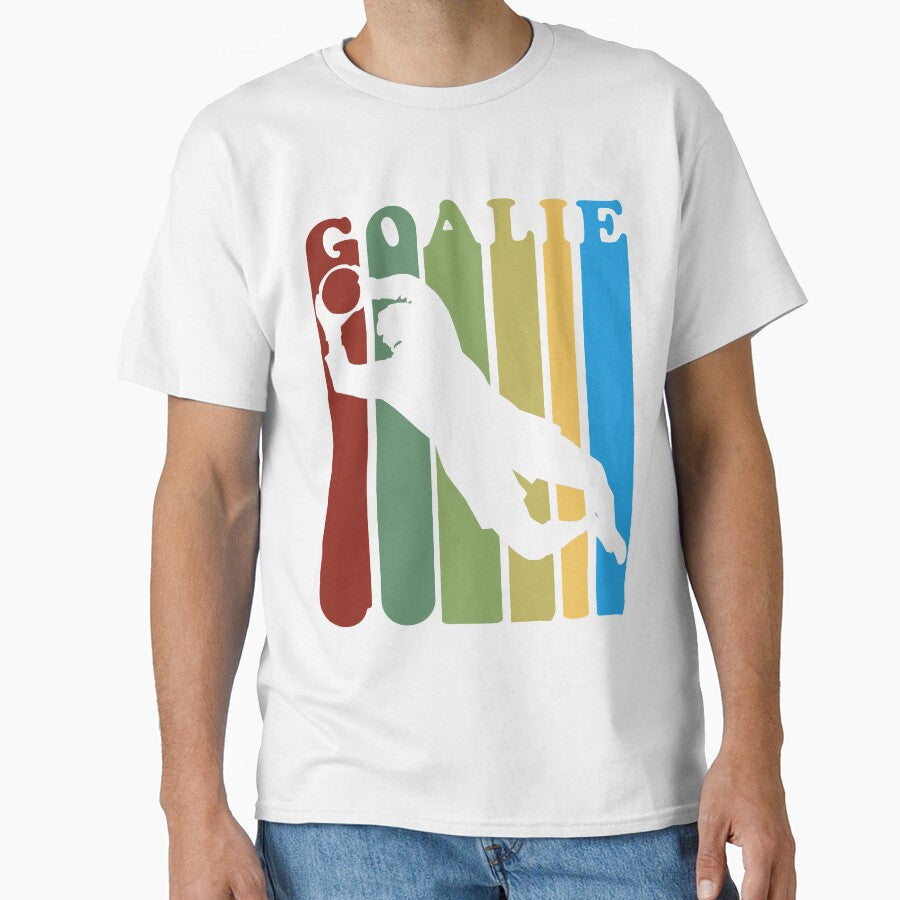 Retro 1970s Style Soccer Goalie Silhouette T-Shirt Goalie Soccer Sport by arcadetoystore