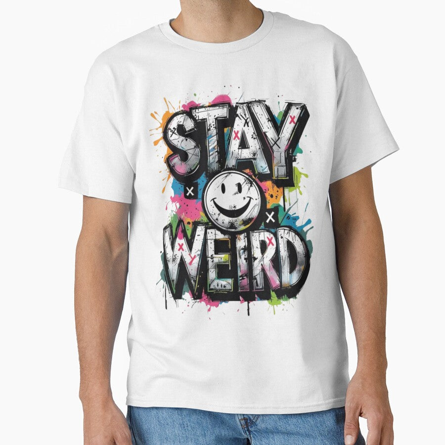 Abstract Stay Weird Smiley Face Design by RKBJM T-Shirts, Hoodie, Sweatshirt | BlankRebels.com (Image 1)