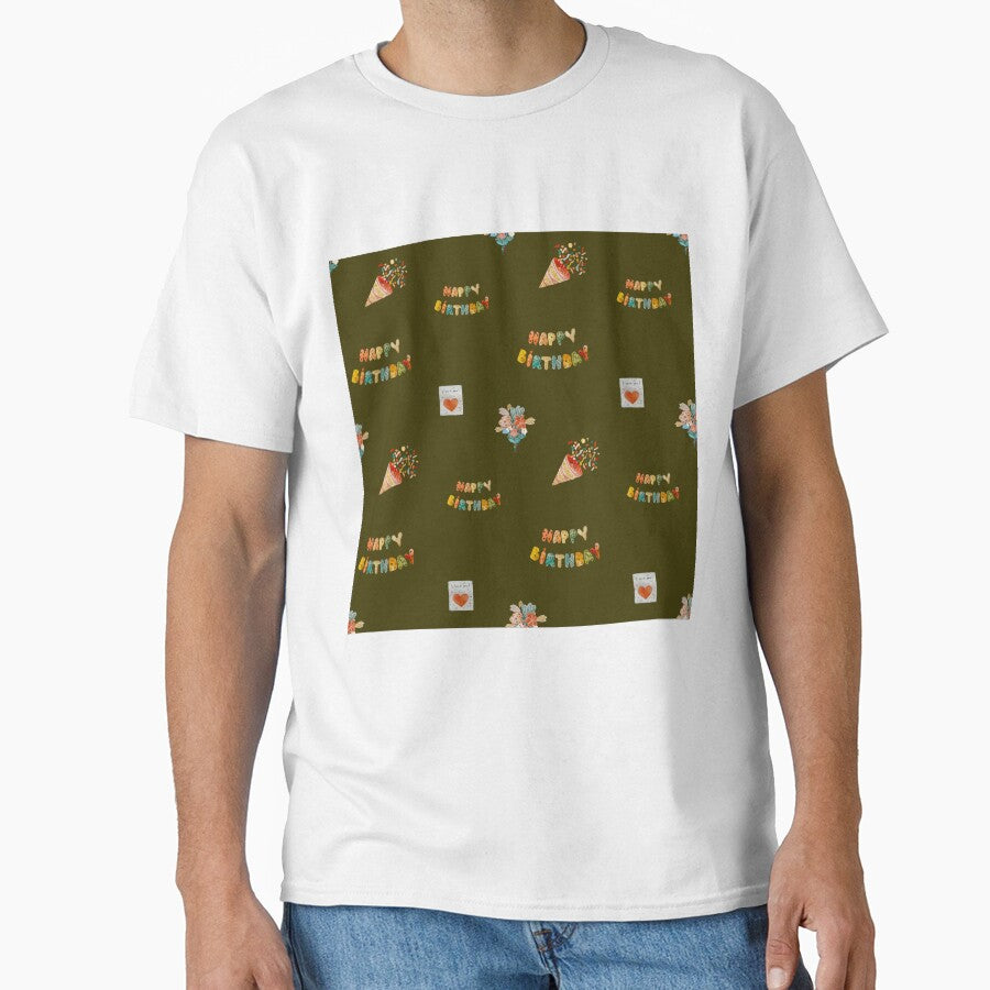 Birthday confetti sketch cute pattern a watercolor green by Yana Mustafina | Boho Soulful Designs T-Shirts,... (Image 1)