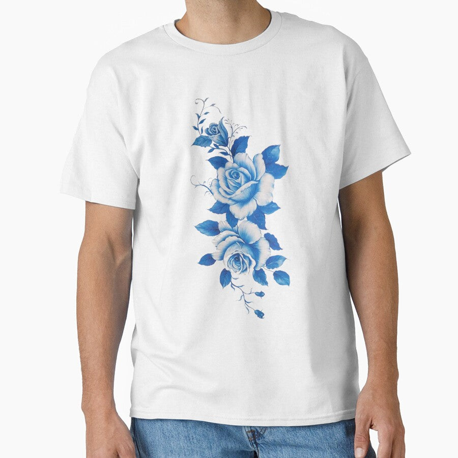 Modern Minimalist Floral Blue White Flower T-Shirts, Hoodie, Sweatshirt