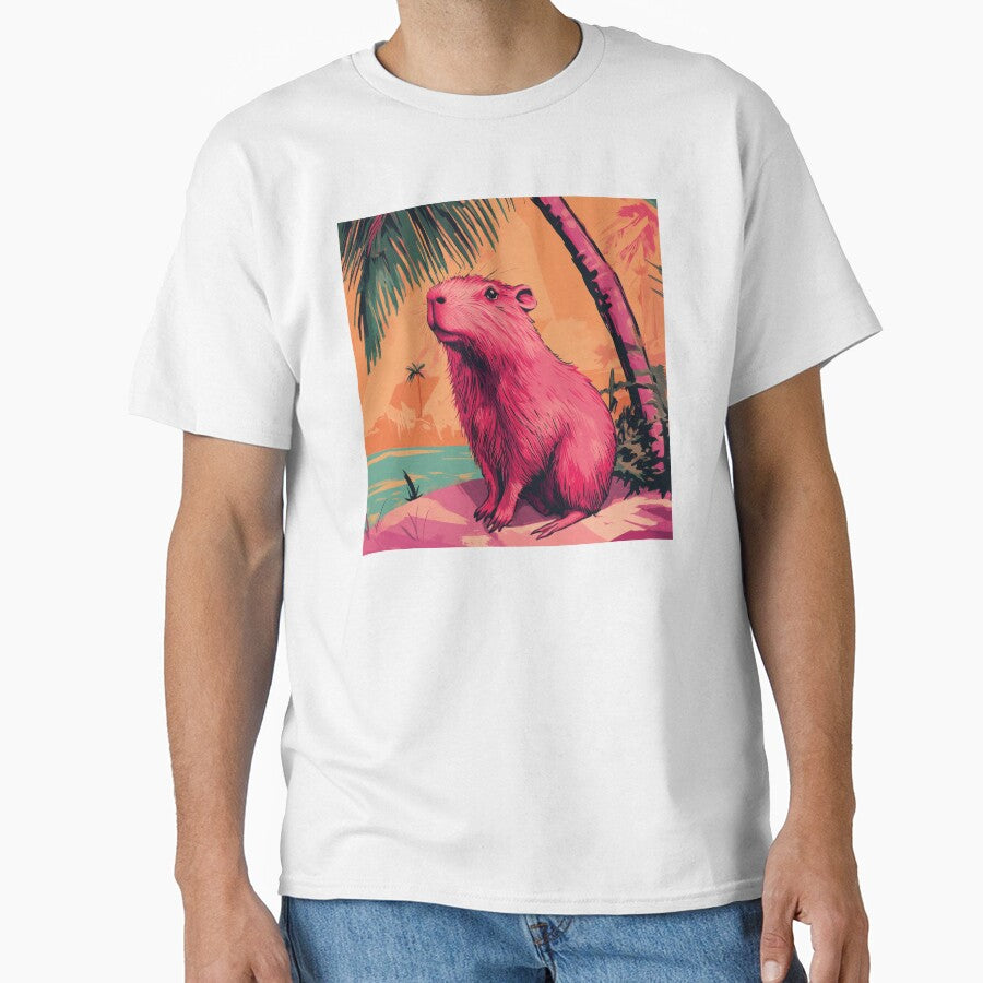 Fancy Capybara Under Palm Tree Art Nature T-Shirts, Hoodie, Sweatshirt