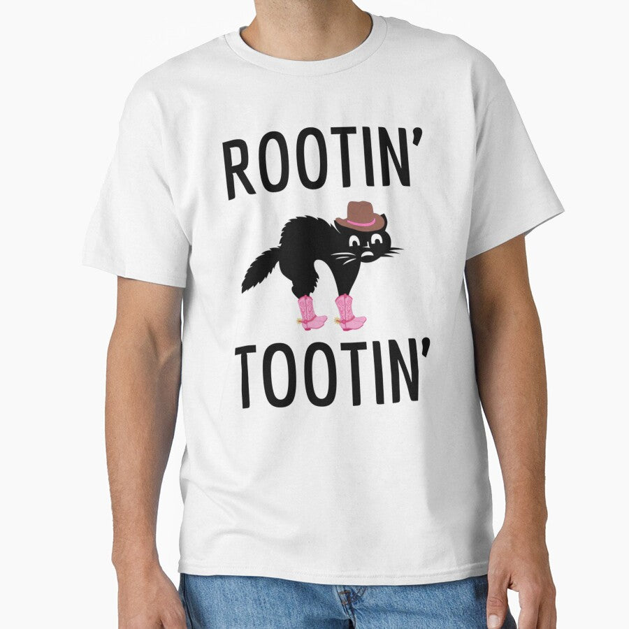 ROOTIN TOOTIN CAT  rootin tootin cowboy cat  funny blach cat cowboy cowgirl rootin by SarraVonepp T-Shirts,... (Image 1)
