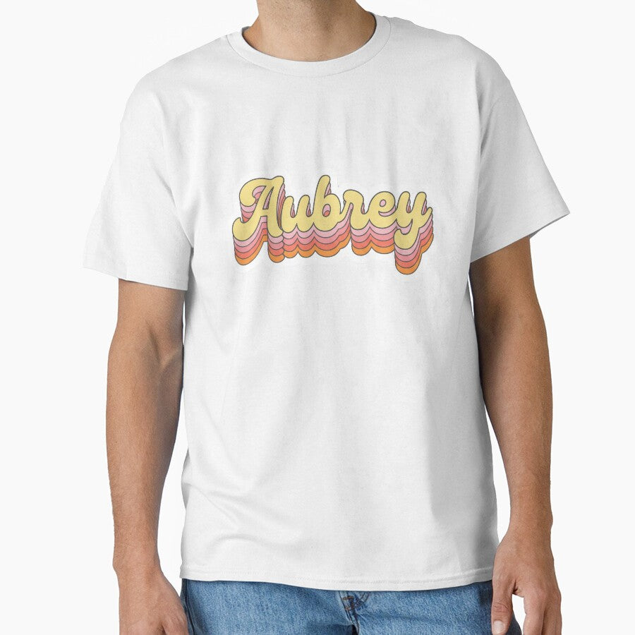 Aubrey Name - Retro Pastel Script Lettering with Layered 70s Style by BADGECRAFT STUDIO T-Shirts, Hoodie,... (Image 1)