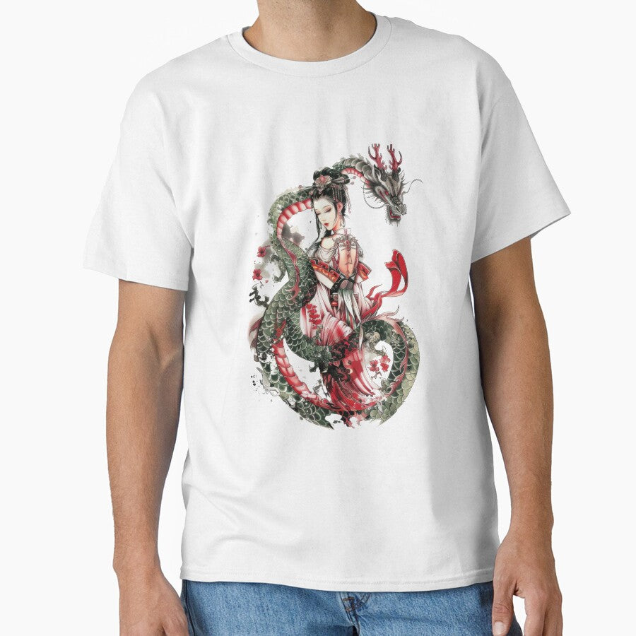 Japanese Geisha And Dragon. Tattoo Style Art. by Lucy Goosy Art T-Shirts, Hoodie, Sweatshirt | BlankRebels.com (Image 1)