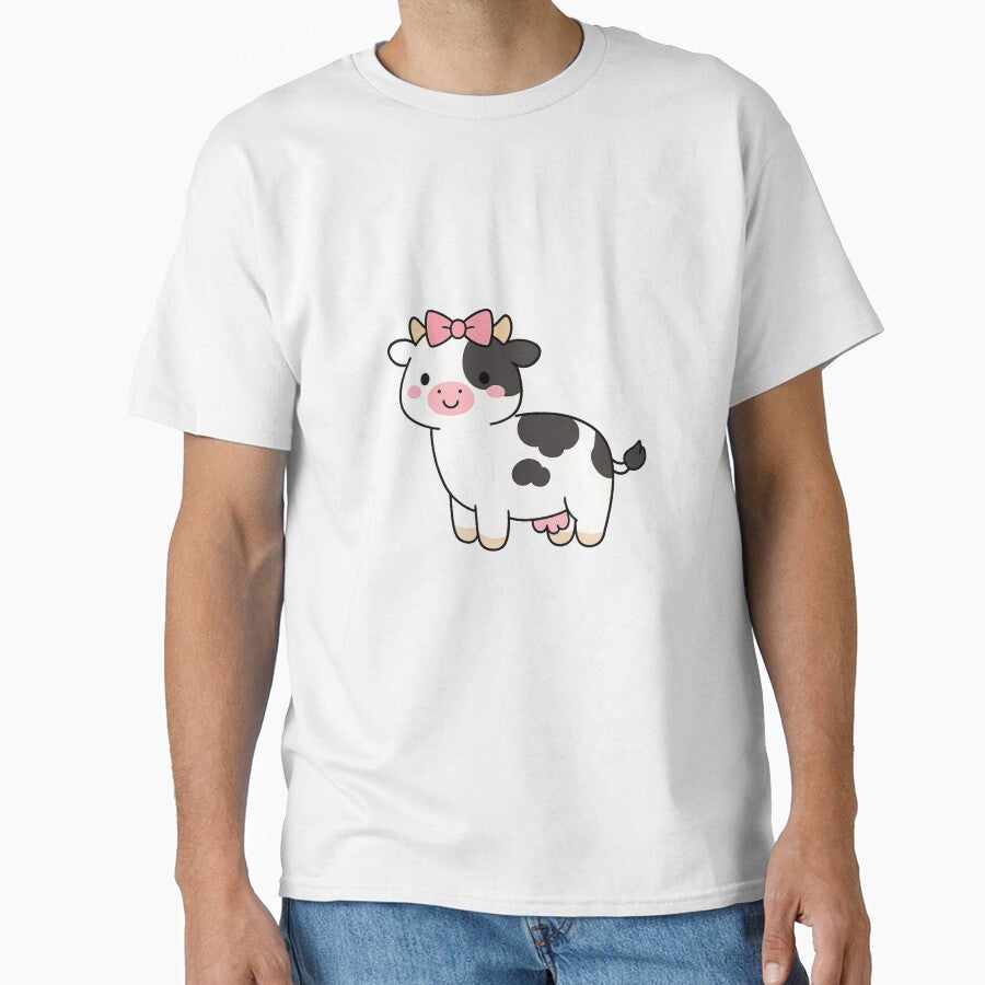 Adorable Kawaii Cow with Bow – Cute Minimalist Illustration by HeyHas