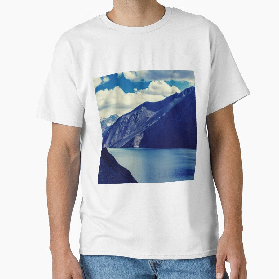 Rocky Mountains, Cloudy Sky, Blue Ocean, Landscape Art by Nature-Arts T-Shirts, Hoodie, Sweatshirt (Image 1)