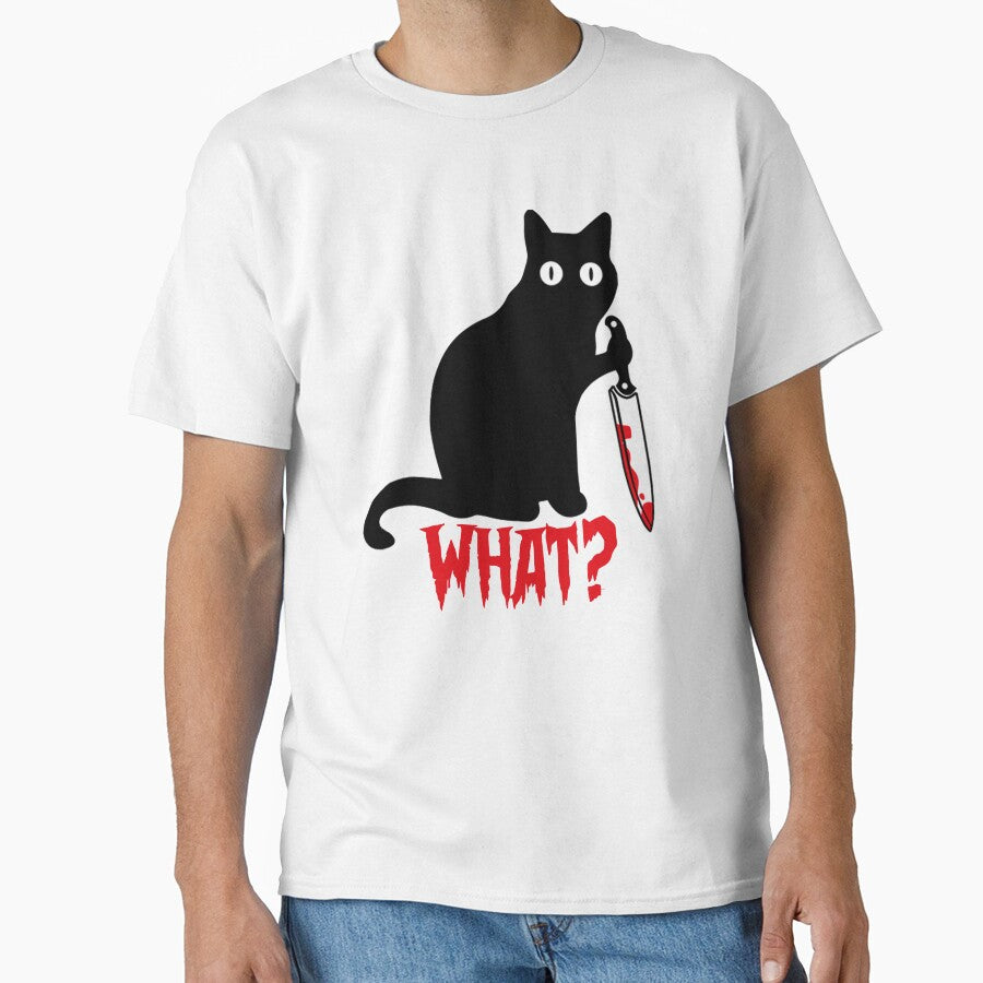 Black Cat With Knife Red Blood What by glynismalcolm T-Shirts, Hoodie, Sweatshirt | BlankRebels.com (Image 1)