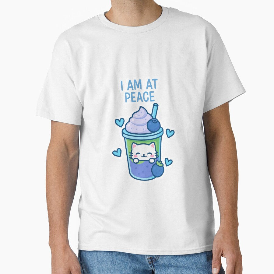 Cute Cat Bubble Tea Sticker – I Am at Peace | Kawaii Matcha & Blueberry Drink Cat Sticker | Aesthetic Chill... (Image 1)