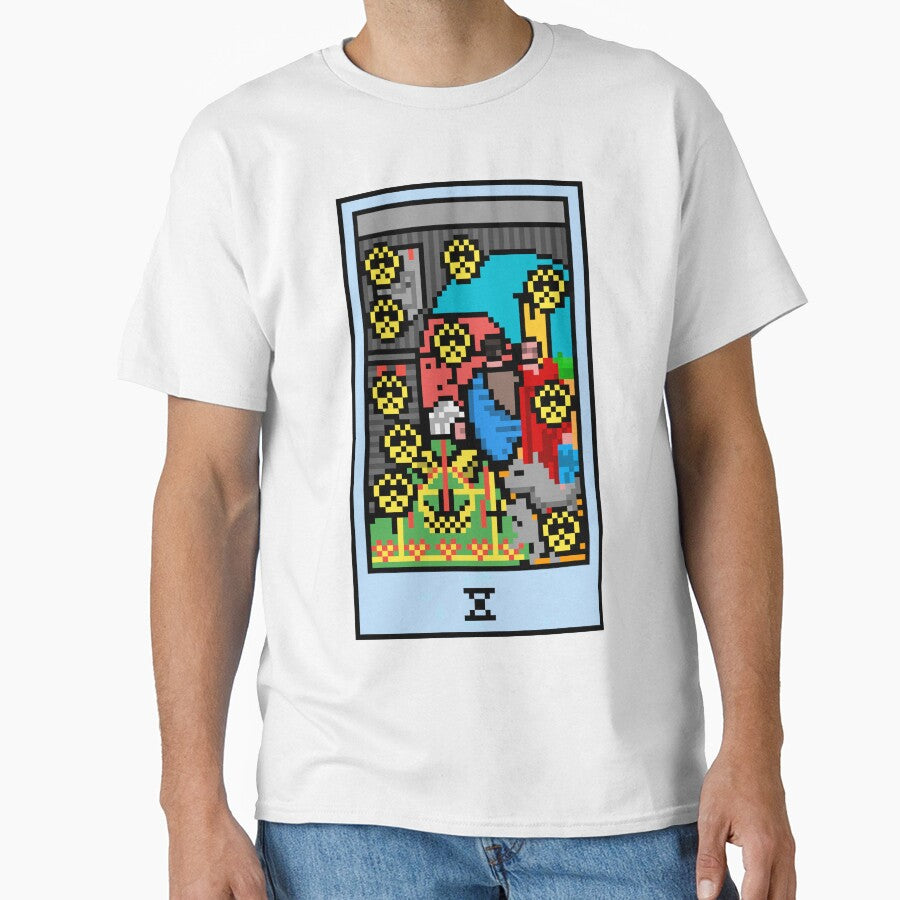 Wait, is this pixel art tarot? Yellow - Minor Arcana 'Ten of Pentacles' (Design for T-shirt, stickers and other... (Image 1)