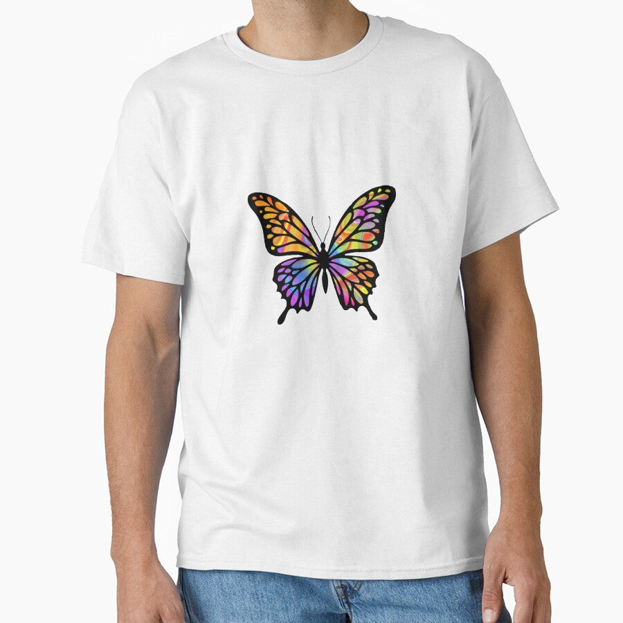 Psychedelic Rainbow Butterfly Silhouette | Colorful Marble Aesthetic Sticker by Cosmic Detour T-Shirts, Hoodie,... (Image 1)