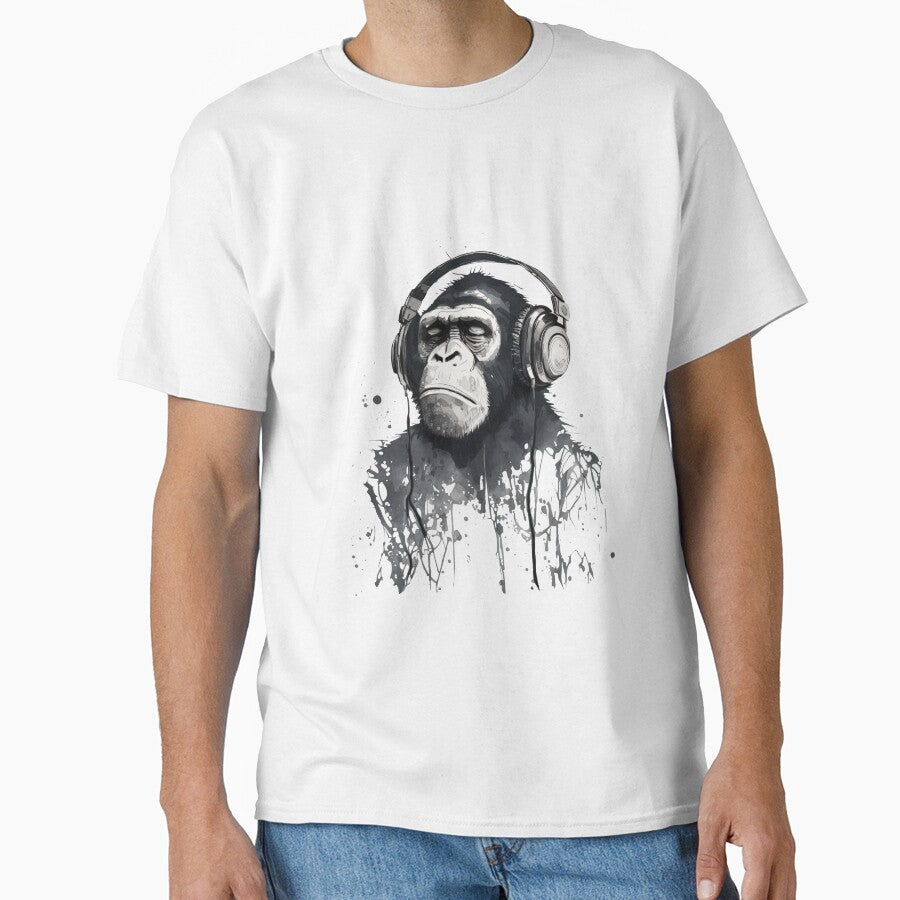 Chimp Wearing Headphones Listening to music by ThePurpleMelon T-Shirts, Hoodie, Sweatshirt | BlankRebels.com (Image 1)
