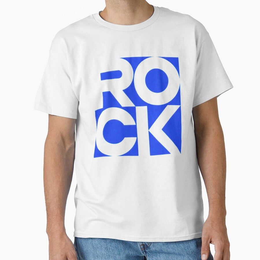 Blue Color 'Rock' Typographic Design for Rock Music Lovers by deepakrode7 T-Shirts, Hoodie, Sweatshirt (Image 1)