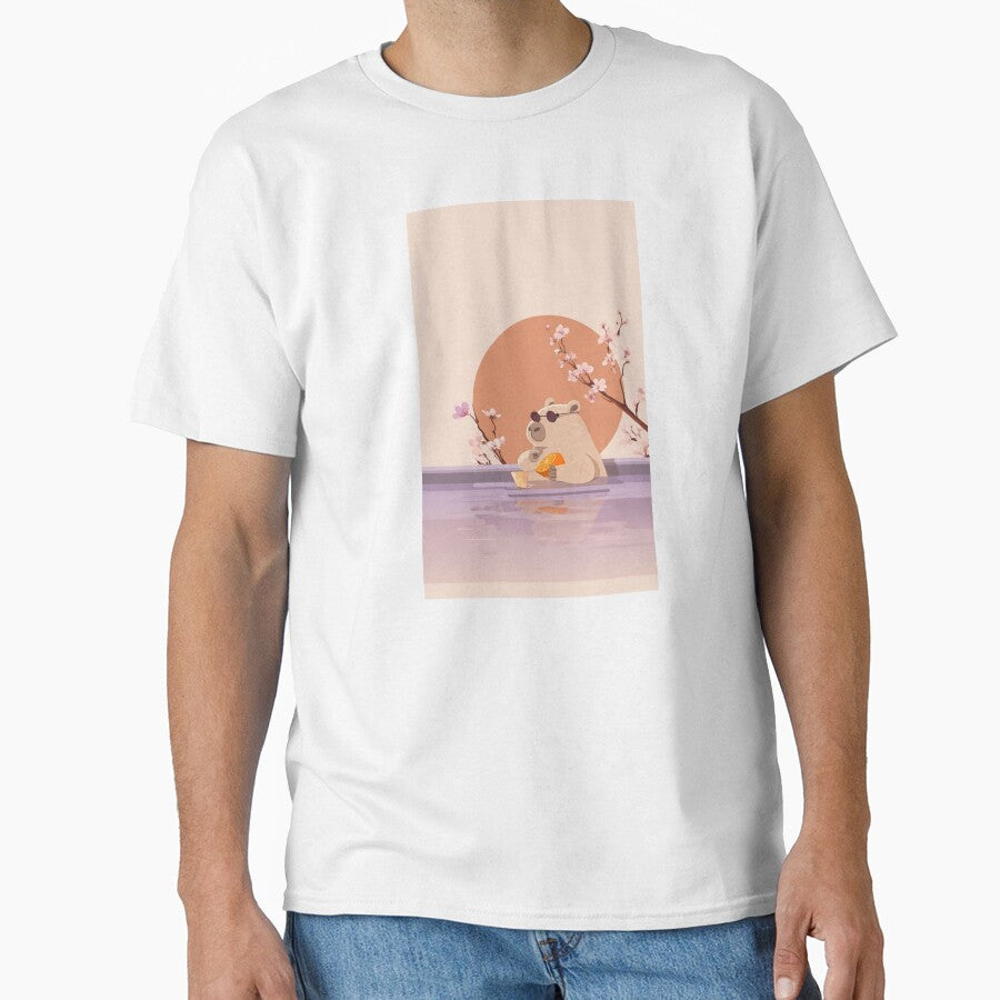 Chill Capybara at Sunset – Aesthetic Relaxing Art Print by MadeByACJ T-Shirts, Hoodie, Sweatshirt | BlankRebels.com (Image 1)