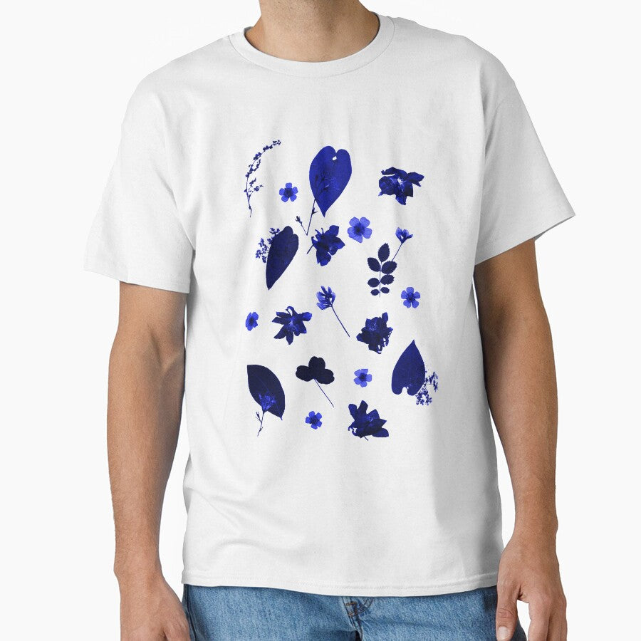 Blue Floral Pressed Flower and Leaf Pattern by Ivy Lily Art T-Shirts, Hoodie, Sweatshirt | BlankRebels.com (Image 1)