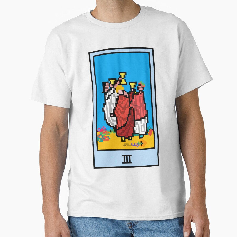 Wait, is this pixel art tarot? Yellow - Minor Arcana 'Three of Cups' (Design for T-shirt, stickers and other... (Image 1)