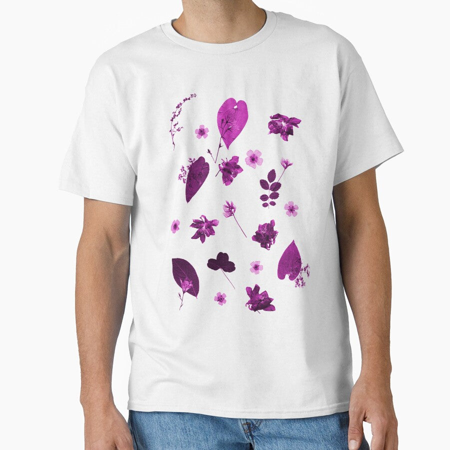 Purple Floral Pattern Pressed Flowers and Leaves by Ivy Lily Art T-Shirts, Hoodie, Sweatshirt | BlankRebels.com (Image 1)