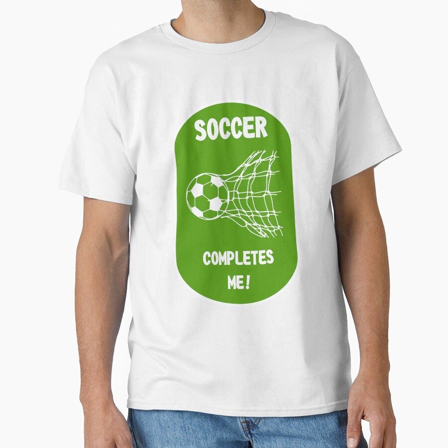 Soccer Completes Me / Football Design on a Green Background by ThisNThatImages