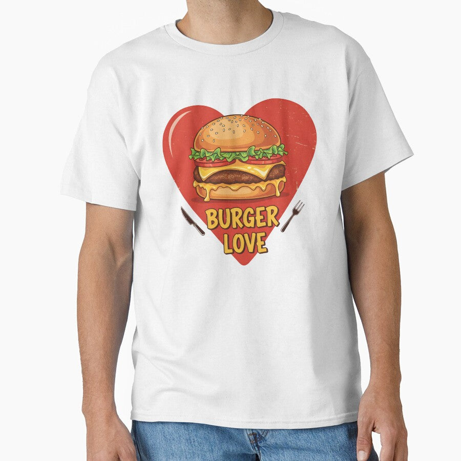 Funny Cheeseburger Love Design with Heart Background. by The-T-In-Retro T-Shirts, Hoodie, Sweatshirt (Image 1)