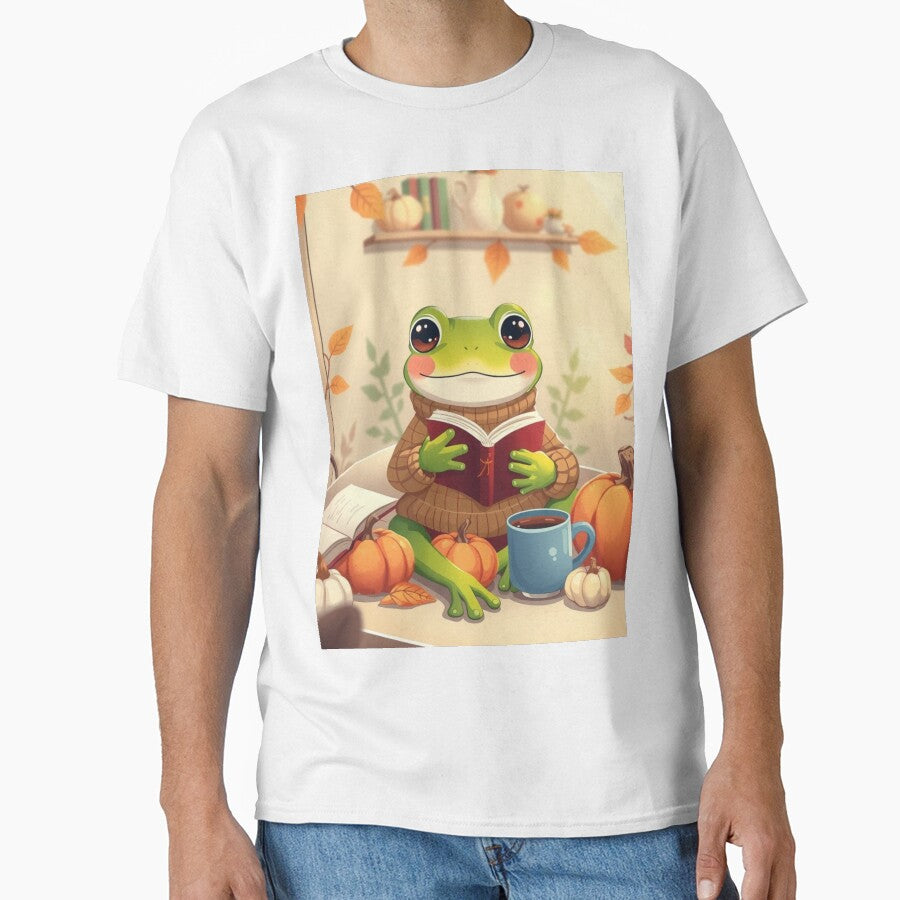 Cute Frog Book Lover T-Shirt | Cozy Autumn Reading Frog | Soft Fall Aesthetic Tee by ArmaanArts Hoodie, Sweatshirt (Image 1)