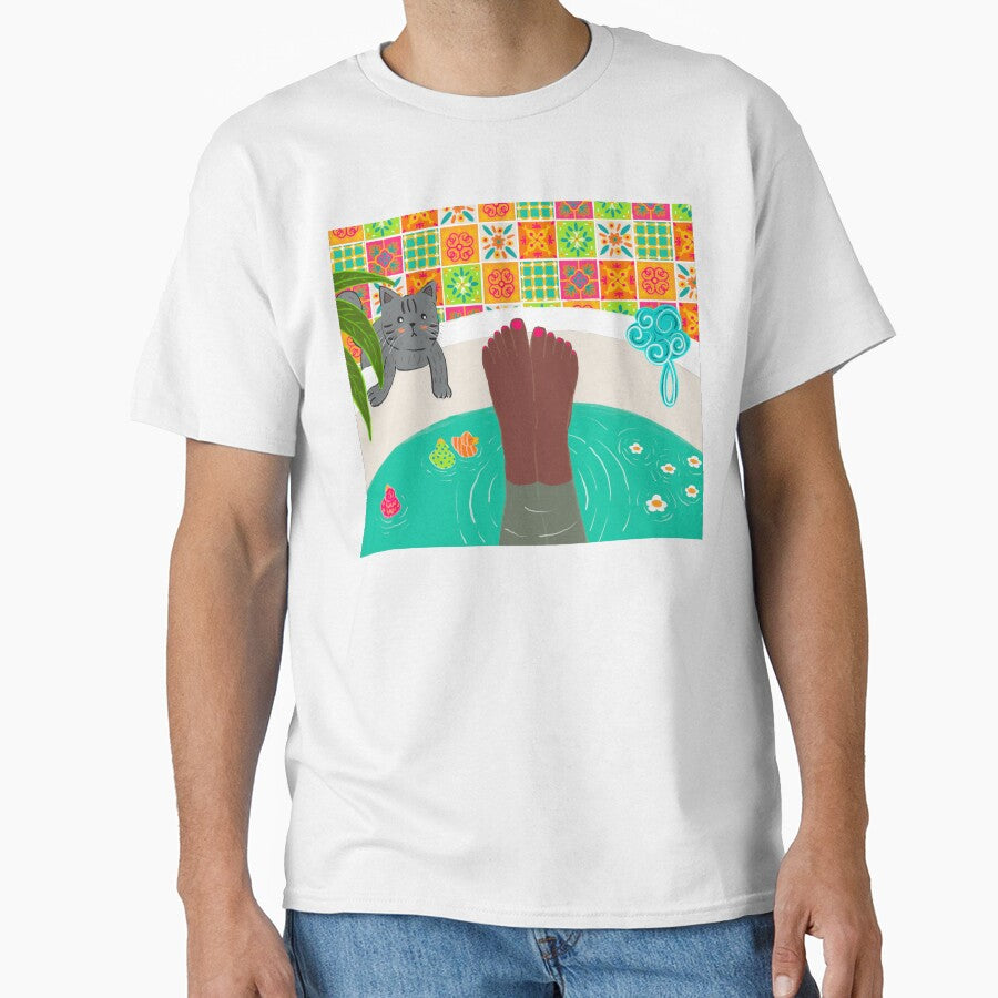 Bathtub Legs POV At Home Spa Bathroom Print (Dark Skin Tone) by lingartdesign T-Shirts, Hoodie, Sweatshirt (Image 1)