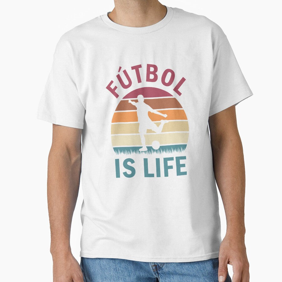 Fútbol Is Life Football and Soccer Lover Vintage Retro Sunset by Scratches Tees