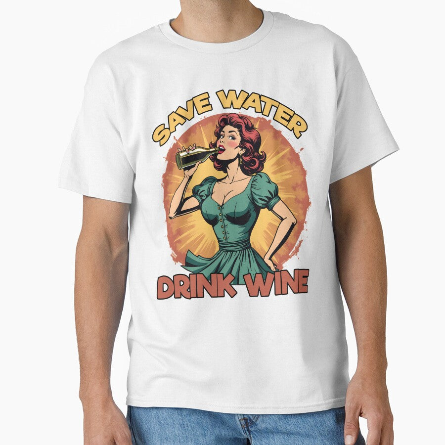 Save Water Drink Wine Retro Woman Fun Vintage Wine Lover Art by janastefa
