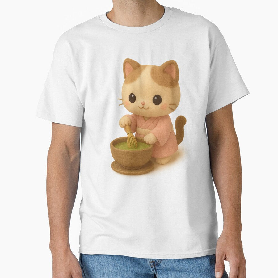 Cute Matcha Cat in Kimono | Kawaii Japanese Cottagecore Art by Moons Studio T-Shirts, Hoodie, Sweatshirt (Image 1)