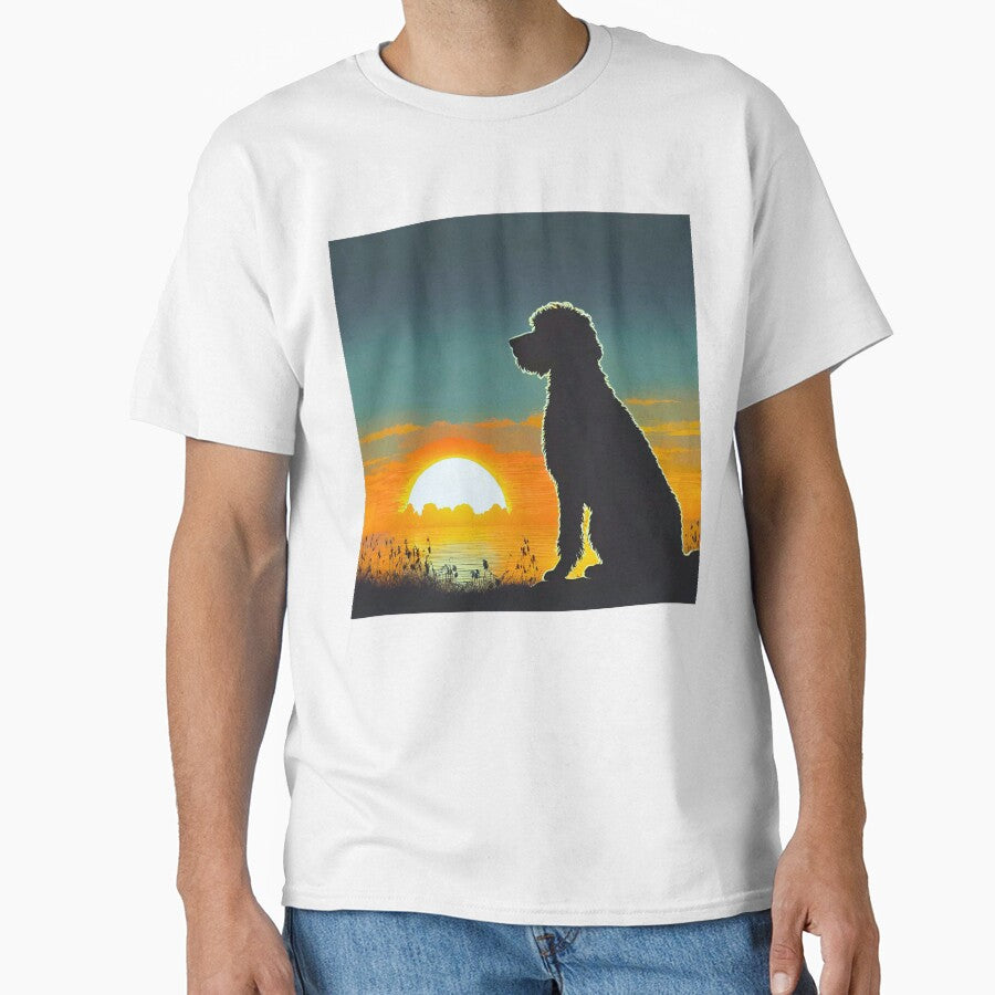 Retro Sunset with Goldendoodle Silhouette by Fredster1966 T-Shirts, Hoodie, Sweatshirt | BlankRebels.com (Image 1)
