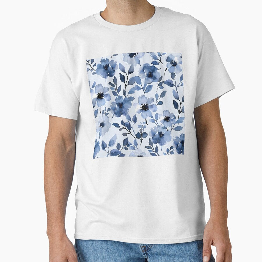 seamless watercolor blue flower print by dcrc