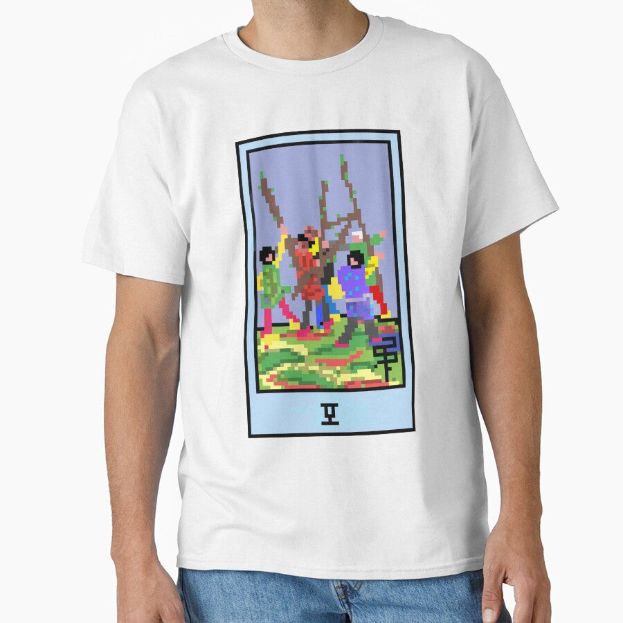 Wait, is this pixel art tarot? Yellow - Minor Arcana 'Five of Wands' (Design for T-shirt, stickers and other accessories) by Pixel Waite