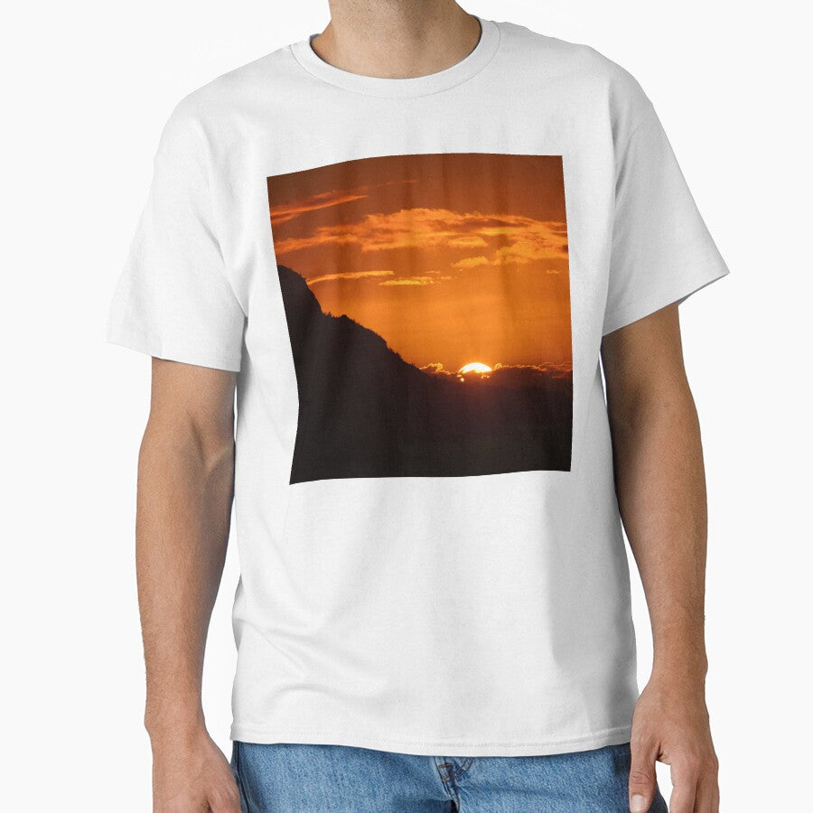 Tangerine-Orange Tropical Sunset Over Mountain by DEC02 T-Shirts, Hoodie, Sweatshirt | BlankRebels.com (Image 1)