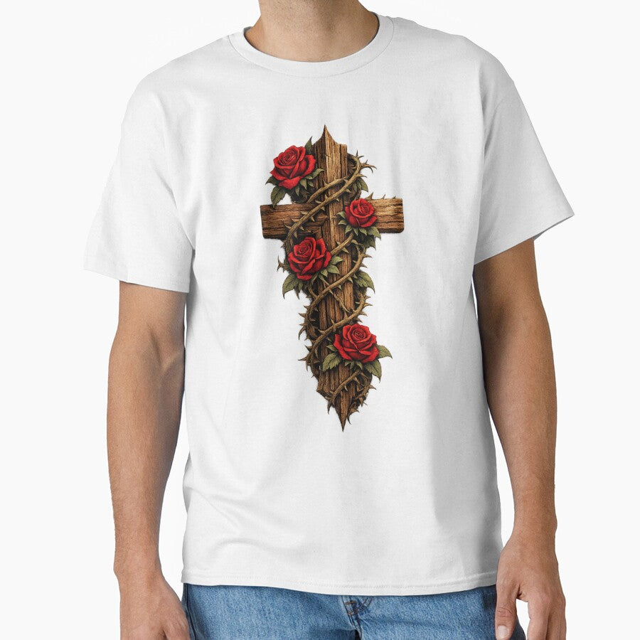 Wooden Cross With Vine Of Roses Streetwear by Lowkloot