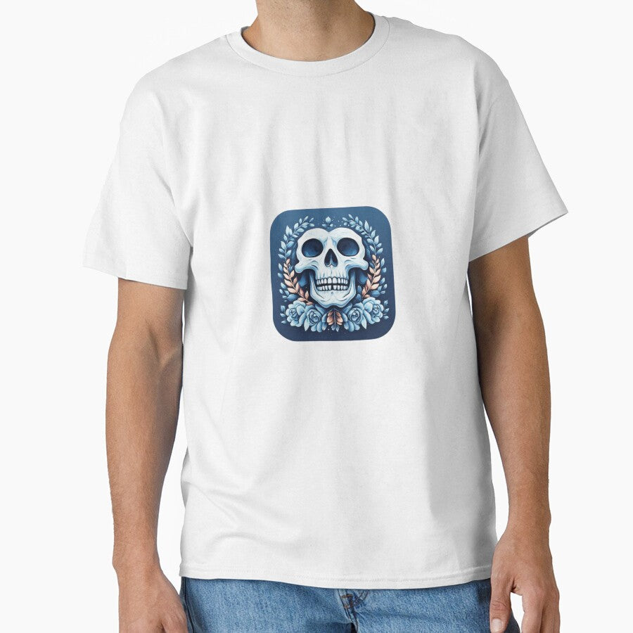 Blue Floral Skull Emblem by RED-MOUSE T-Shirts, Hoodie, Sweatshirt | BlankRebels.com (Image 1)