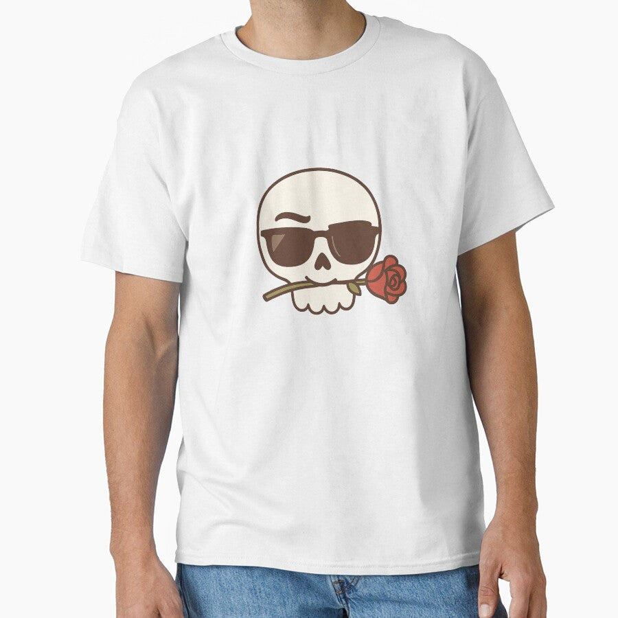 Romantic Skull with Rose and Sunglasses – Cool Gothic Love Design by Scandi-Design T-Shirts, Hoodie, Sweatshirt (Image 1)