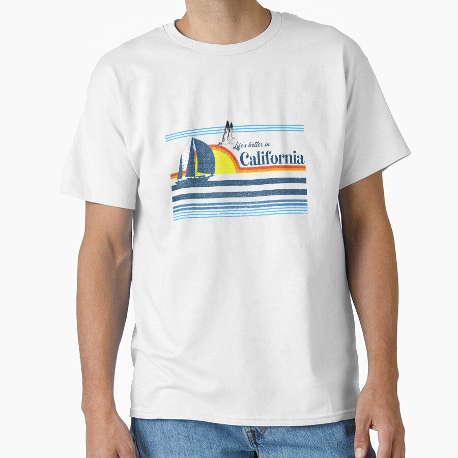 California beach Retro 70s 80s 90s Sailing Boat Sunset Surf by qrduubp320 T-Shirts, Hoodie, Sweatshirt (Image 1)