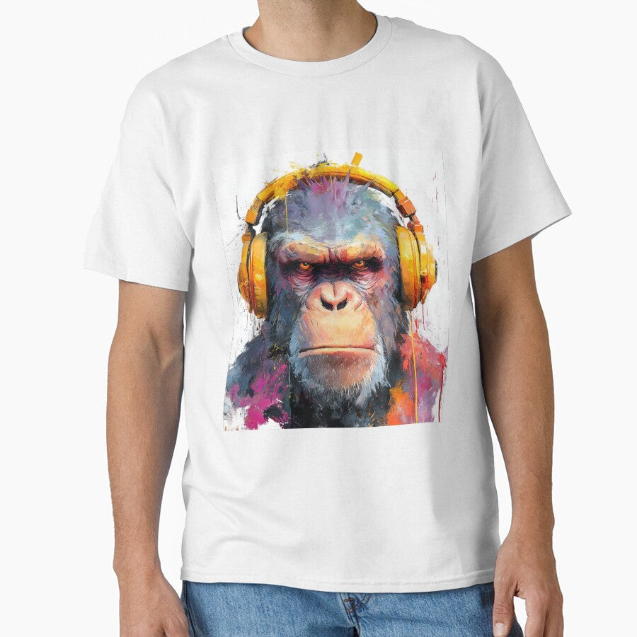 Stylish Dj Monkey Serious Ape With Golden Headphones by GrinGalore T-Shirts, Hoodie, Sweatshirt | BlankRebels.com (Image 1)
