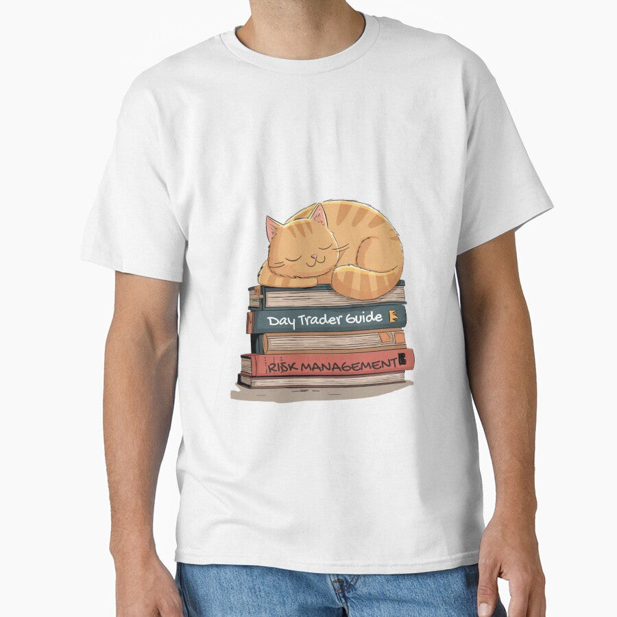 Sleepy Orange Cat Trader – Funny Day Trading Cartoon Design by Kovrika