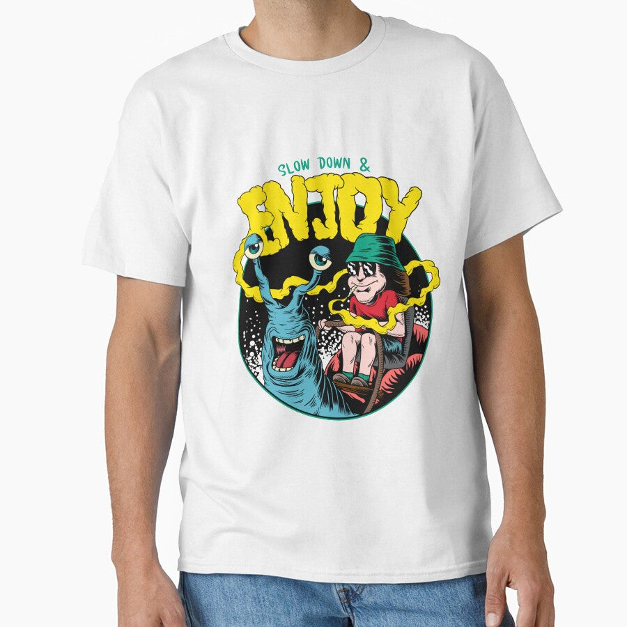 Slow Down & Enjoy Retro Snail Design – Funny Chill Vibes Art for T-Shirts, Hoodies, Mugs, Pillows, Aprons &... (Image 1)