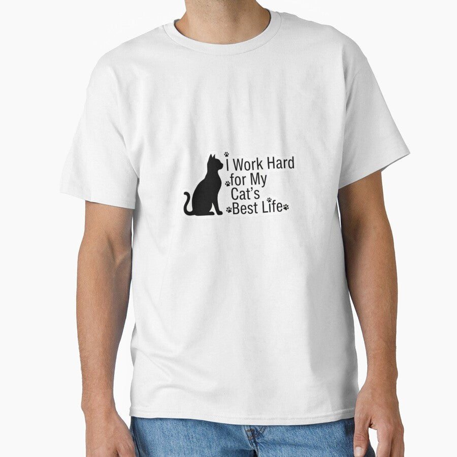 I Work Hard for My Cat’s Best Life – Minimal Cat Lover Sticker by Halimoushop