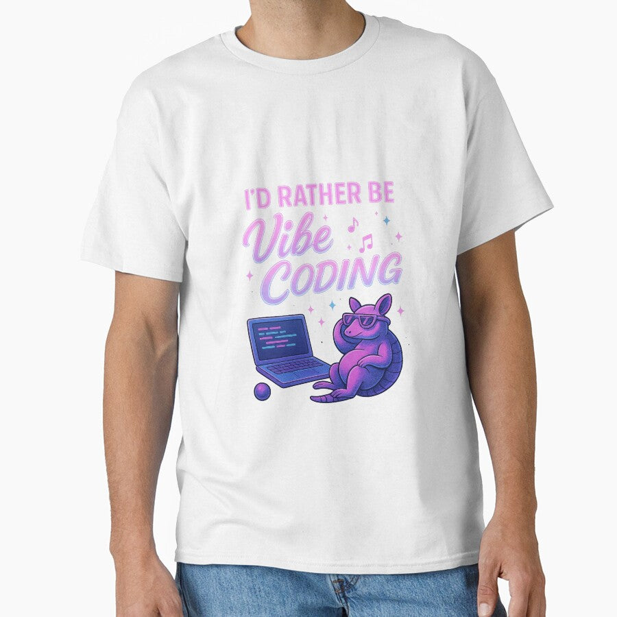 I'd Rather Be Vibe Coding – Neon Armadillo Retro Tech Design by AlamoArtifactory T-Shirts, Hoodie, Sweatshirt (Image 1)