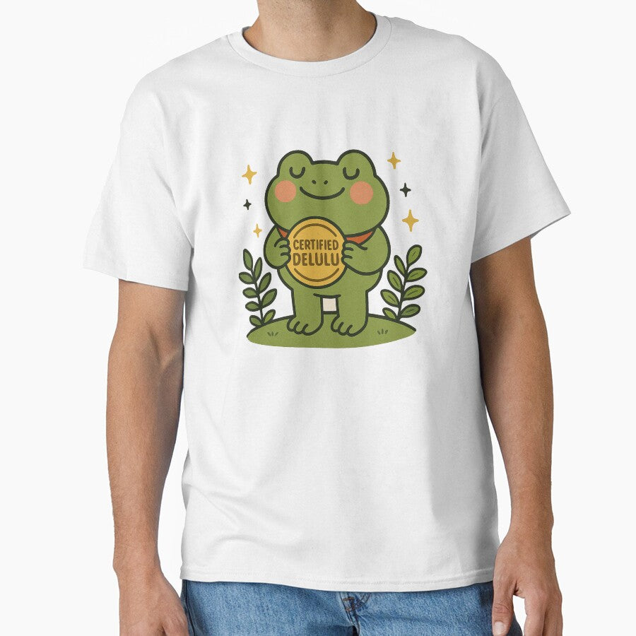 Certified Delulu Frog Meme, Cute Kawaii Frog Illustration by Florarts T-Shirts, Hoodie, Sweatshirt (Image 1)